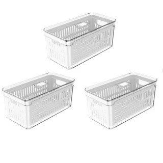 Conjunto Organizadores De Geladeira Clear Fresh 30x15x13 Com Cesto 3 Peças - Natural