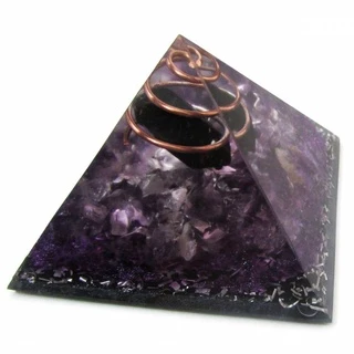 Orgonite Pirâmide Transmutação Ametista Turmalina Negra 7 cm