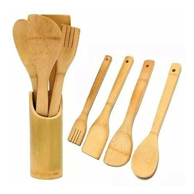 Kit Jogo De Talheres Bambu 4 Peças Madeira Para Cozinha ( SEM O SUPORTE ...