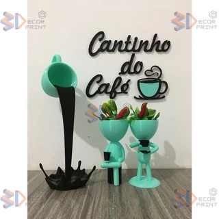 Kit Cantinho do Café Decorativo Vasinhos Bob Tomando Café