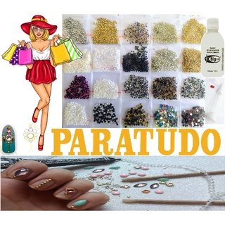 Kit Iniciante Pedrarias 110 saquinhos de Pedras / Sortidas para fabricar Joias de Unhas Decoração de unhas / faça vc mesma