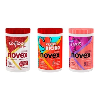 Kit Cronograma Novex 400g Dr. Rícino + Cicatri fios + Colágeno (Hid. + Rec. + Nut)