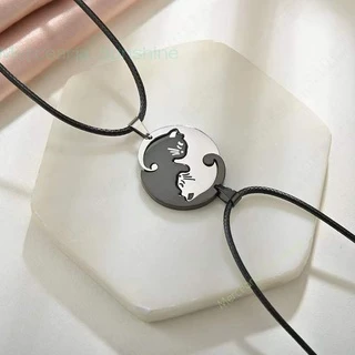 Colar Duplo Casal Namorados Paquera 1 Par Com 2 Metades Gato Ying Yang