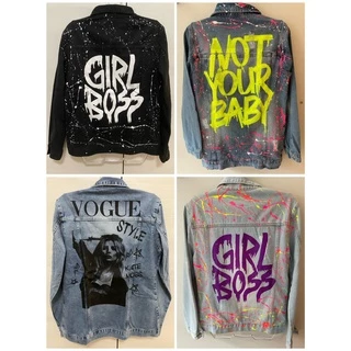 Jaqueta Jeans Feminina Grafitada Varias Estampas