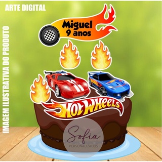 Hot Wheels Topo de Bolo Personalizado Com Nome e Idade