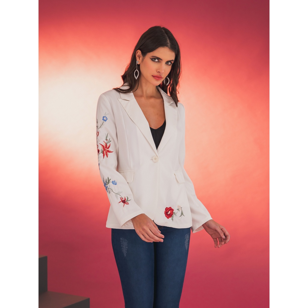Blazer Feminino Manga Longa / Detalhe Floral/ Vv 12665 - Melhora o Preço
