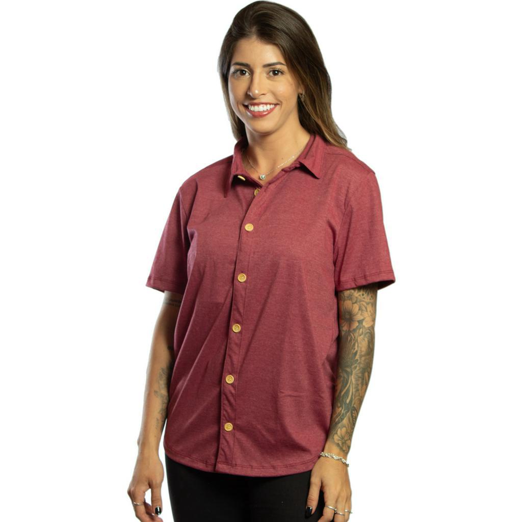 Camisa Feminina De Botão Manga Curta Malha Sustentável