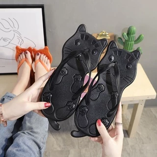 36-41 Sandália Flip Flop Feminina Moda Verão Desenho Animado Gato Antideslizante De Praia De Banheiro