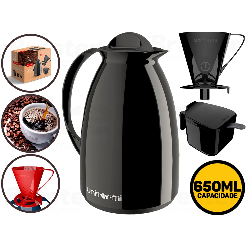 Kit Café Prático Unitermi Garrafa + Coador + Açucareiro Escorrega o Preço