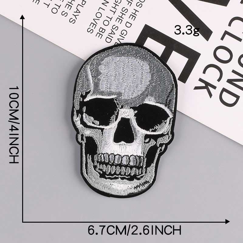 Estilo Punk Crânio Fantasma Cabeça Preto Branco Bordado Adesivo De Pano Com DIY Remendo