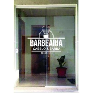 Adesivo Barbearia 80x57 Barbeiro Salão Porta Vidro Parede N°117.11 Bigode Corte Barba