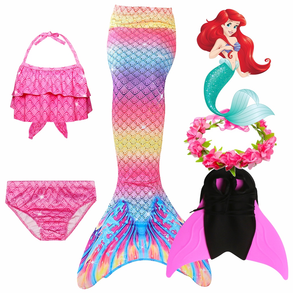 Compre 3pcs/set meninas sereia cauda maiô crianças a pequena sereia traje  cosplay roupas de praia terno de banho