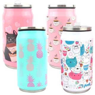 Garrafa Latinha de Inox Squeeze Para Bebidas Quente ou Geladas Estampada 300ml