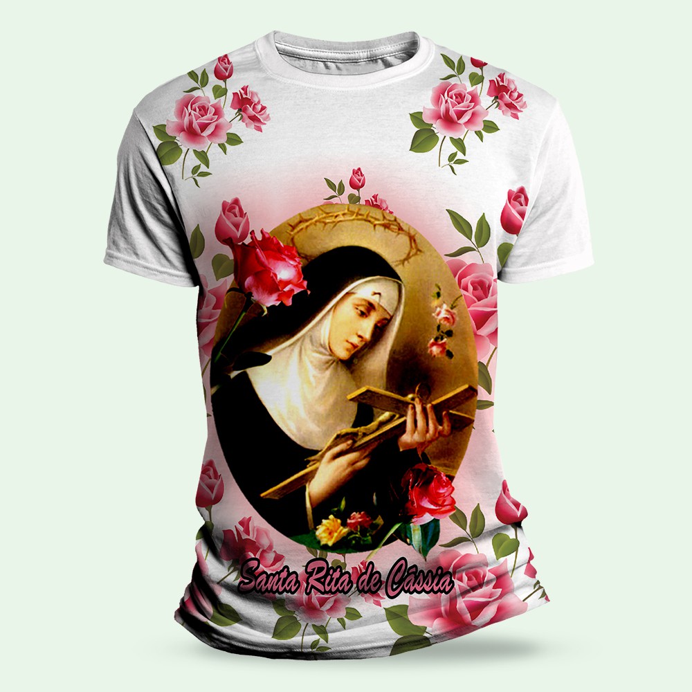 Camiseta Religiosa Católica - Santa Rita de Cássia | Shopee Brasil