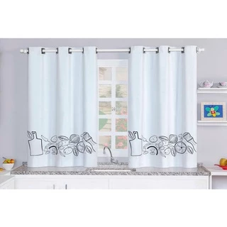 Cortina De Cozinha Blackout Estampada Para Janela 2,20 X 1,30 - Branco
