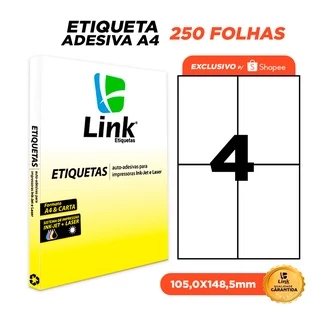 Etiqueta Adesiva A4 105,0mm x 149,0mm 250 Folhas - Link Etiquetas (EXCLUSIVO PARA DESPACHO SHOPEE)