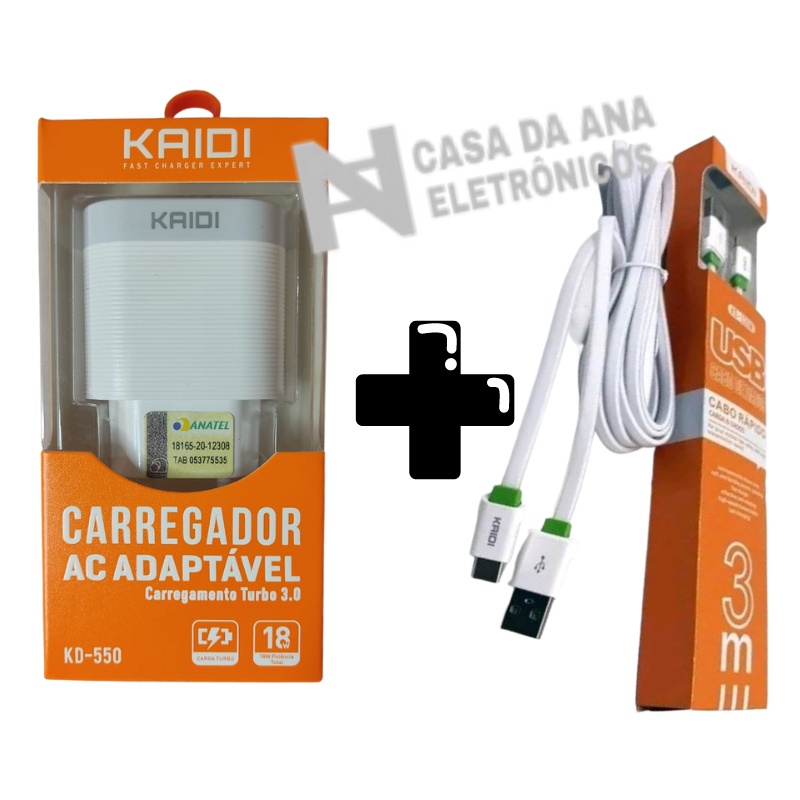 Kit Fonte usb + cabo 3 metros Tipo c - Kaidi | Shopee Brasil