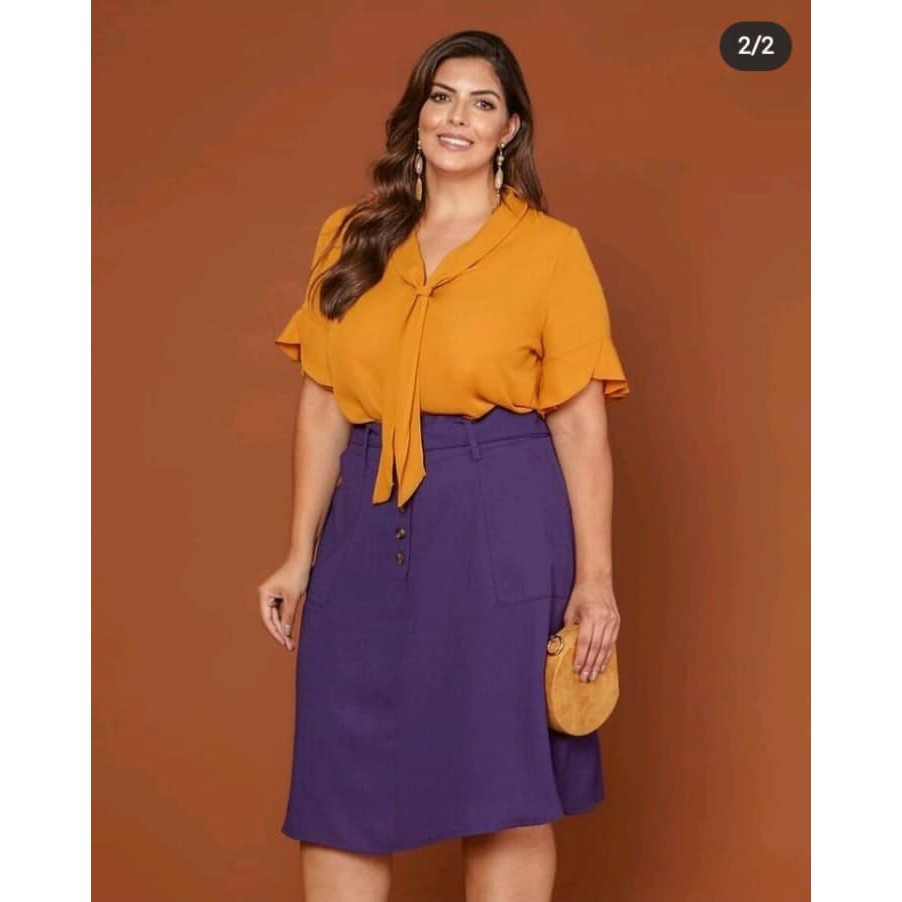 Saia midi store linho plus size