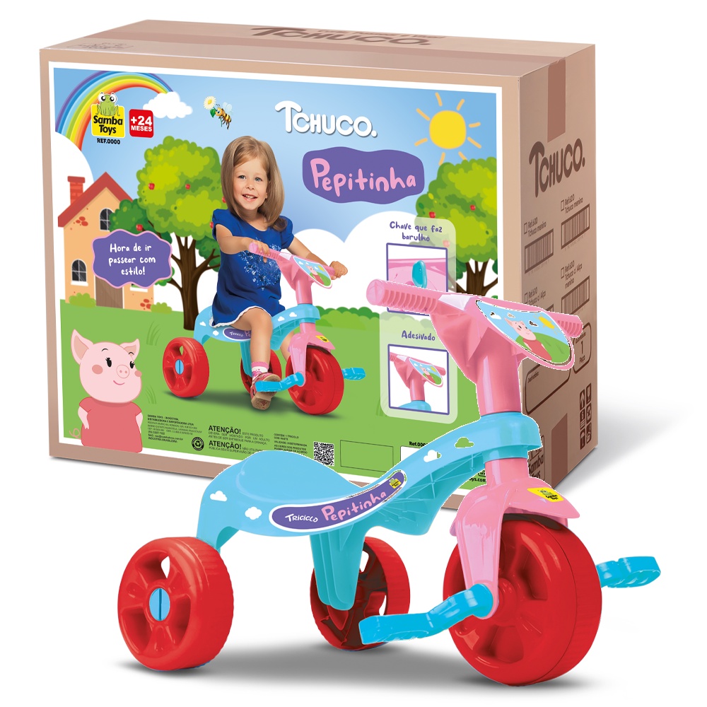 Triciclo Tchuco Velotrol Pepitinha Toys Rosa Azul Pig Samba | Shopee Brasil