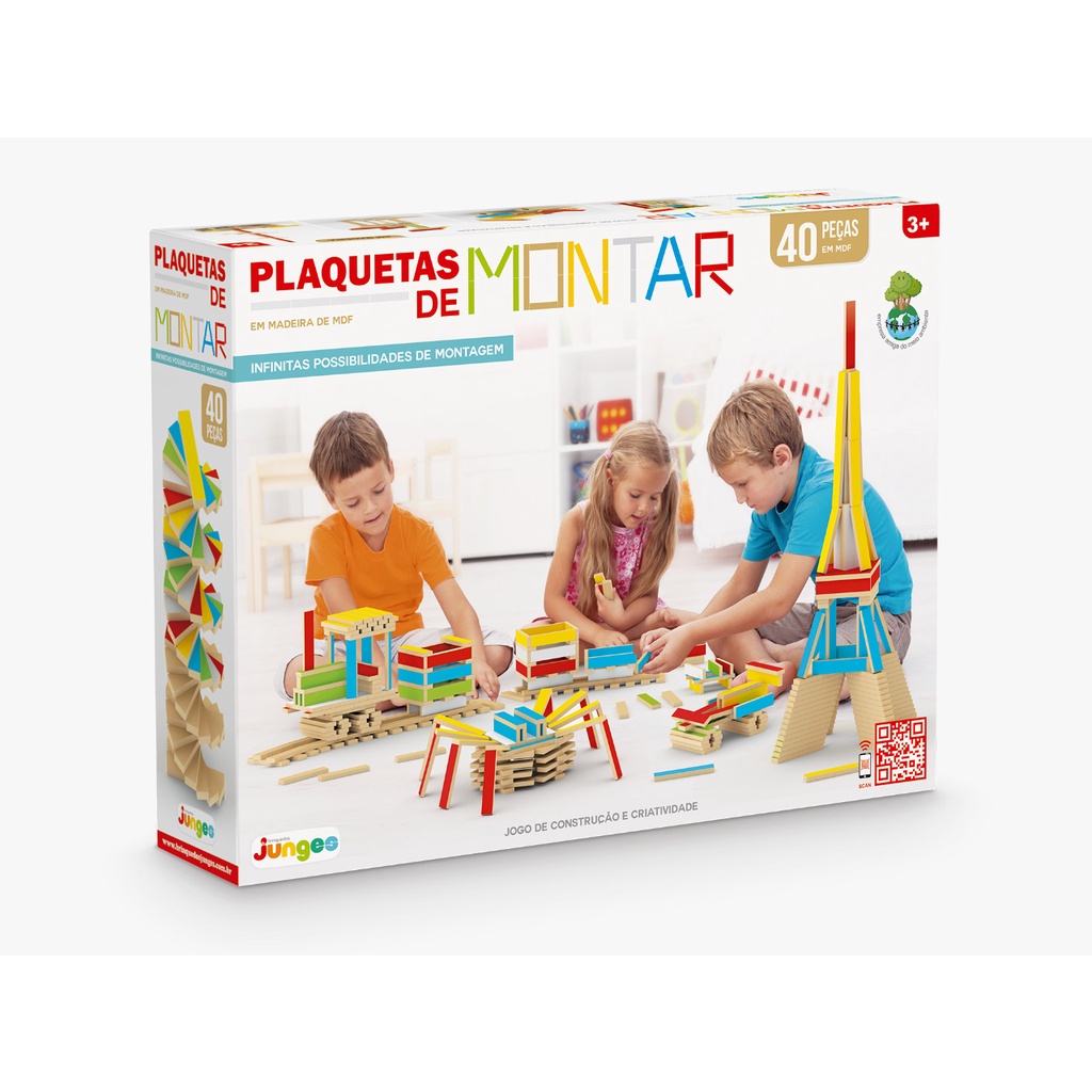 Placas de Montar 40 peças Coloridas em Madeira MDF Brinquedo Educativo Infantil +3 anos Junges 638 | Shopee Brasil