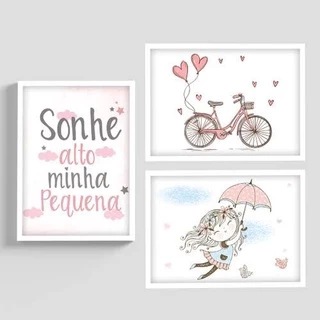 Plaquinhas Decorativas 3 peças Sonhe Alto Minha Menina Desenhos