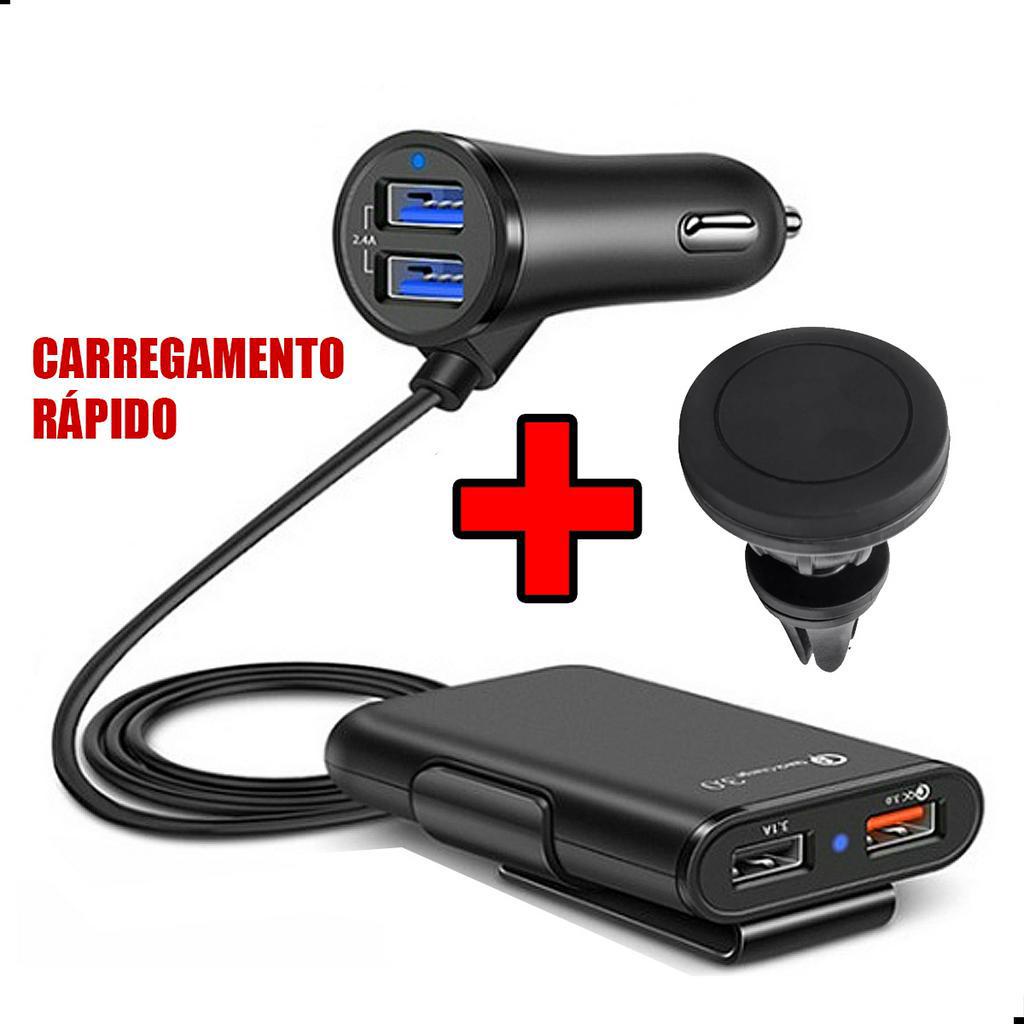 Carregador veicular automotivo 4x portas USB carregamento rápido extensão 1.8M 36W 8A