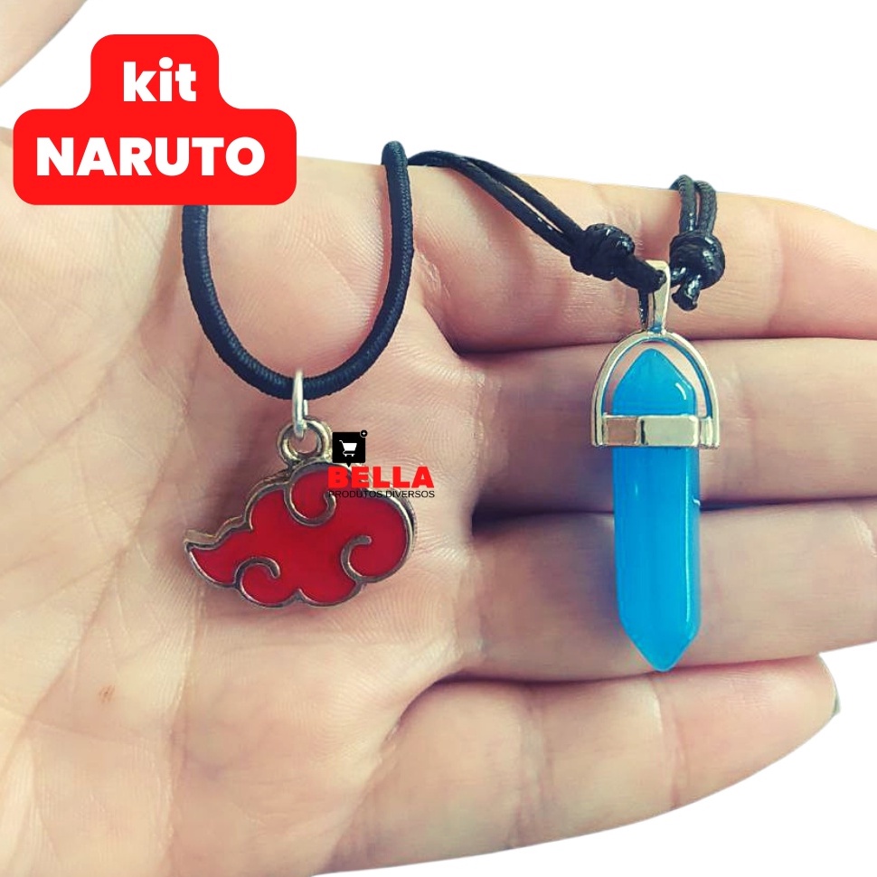 Kit Colar Naruto Símbolo Konoha e Akatsuki Nuvem Vermelha 