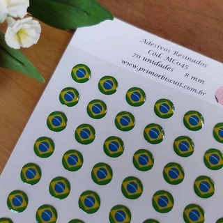 Adesivos Resinados MC045 - Bandeira de Brasil - Círculo com 8mm de diâmetro
