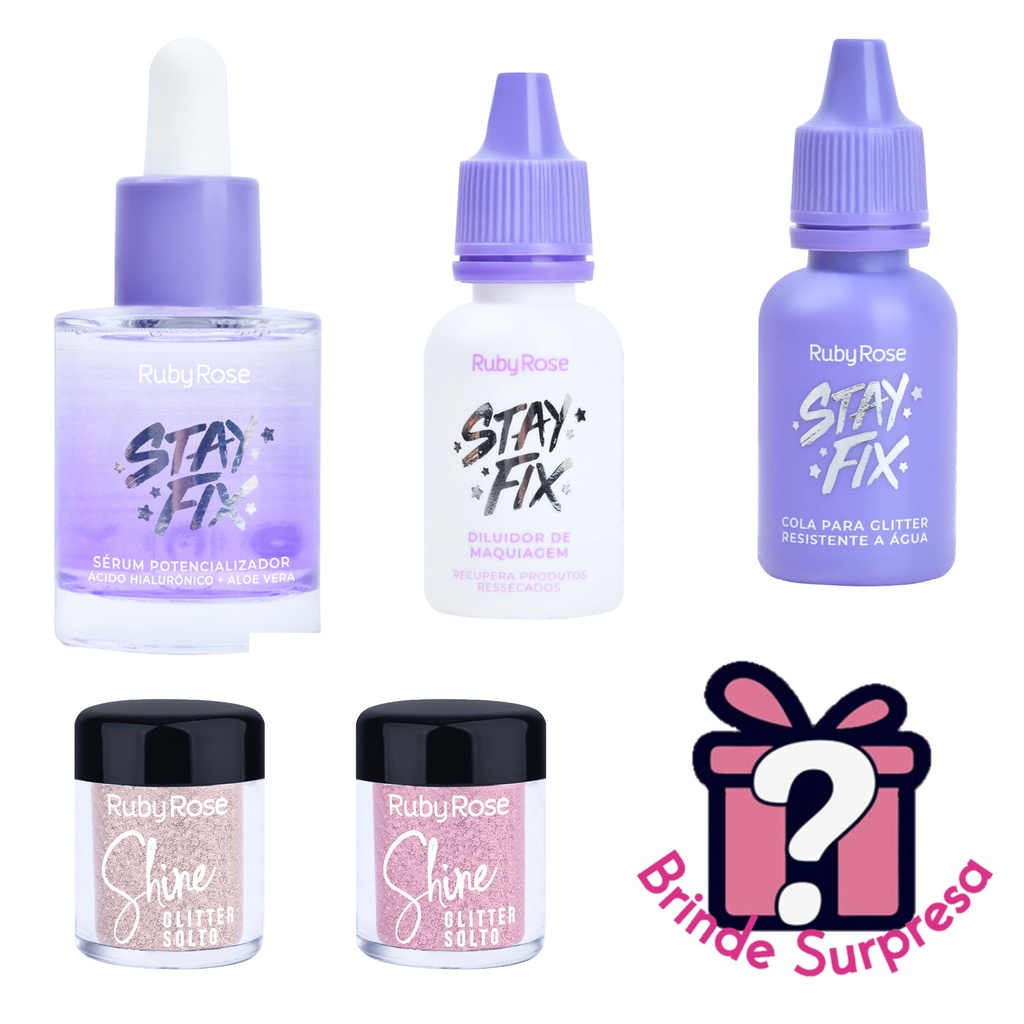 Kit Stay Fix Ruby Rose Sérum Potencializador Ácido Hialurônico Cola