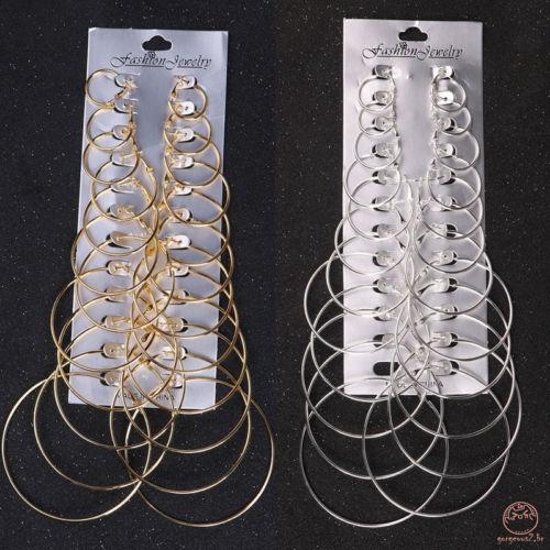 ❀ Conjunto De Jóias Femininas Brincos De Argola Grande Círculo Redondo Ouro Rosa -12 Pares