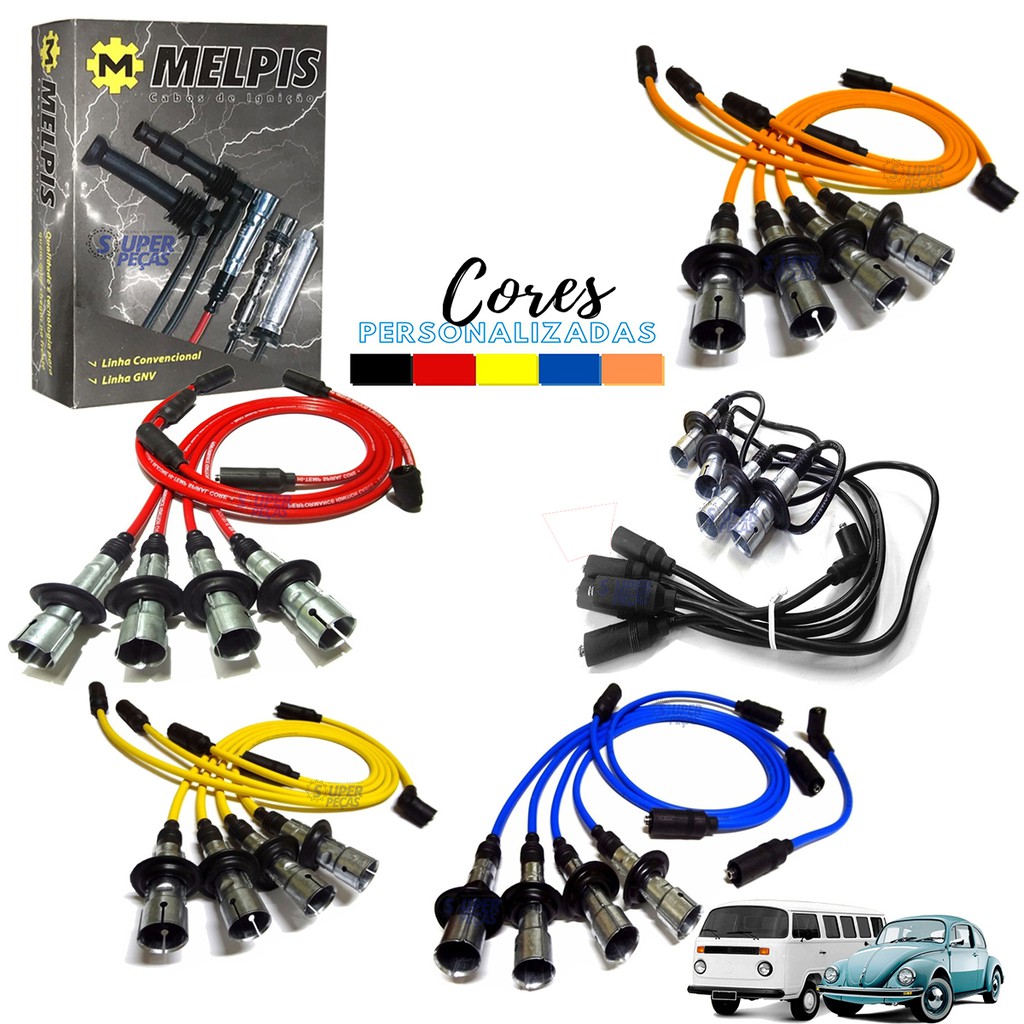 Jogo de Cabos De Vela Fusca Kombi 1600 Com Pino Ignição Eletrônica