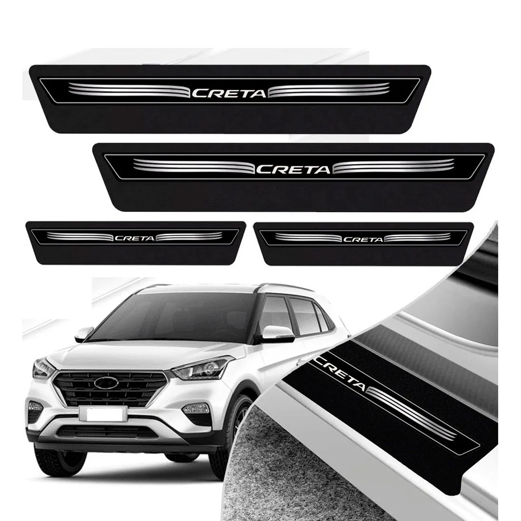 Kit 8 Peças Soleira Adesivo Porta Hyundai Creta 2017 2018 2019 2020 - Preto