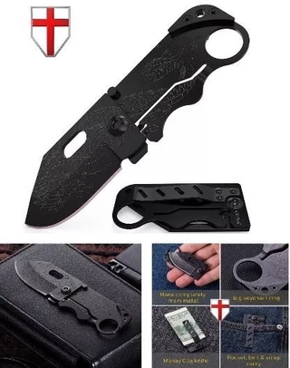 Mini Faca Tática Wallet Black Dragon Alto Relevo Aço Carbono