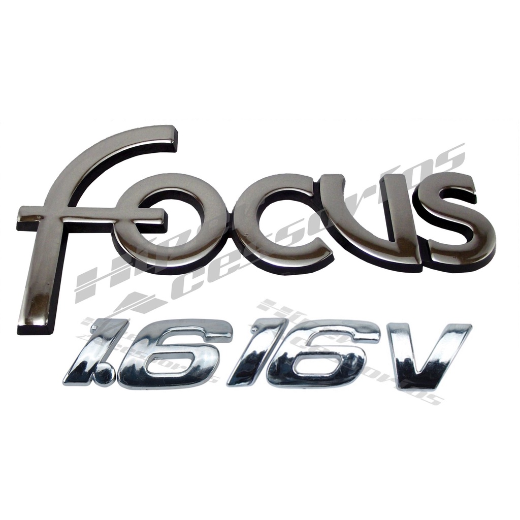 EMBLEMA FOCUS CROMADO COM FUNDO PRETO E 1.6 16V CROMADOS