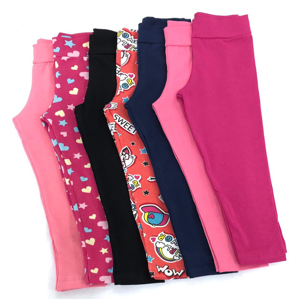 Kit 3 calças legging 1 ao 14 anos leg infantil para crianças em cotton cores sortidas lisas e estampadas tamanhos 1 ao 14