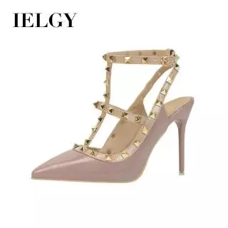 IELGY Salto Alto De Couro Envernizado 10 Cm stiletto Cor Sólida Tachas Ocas Sandálias Romanas Femininas