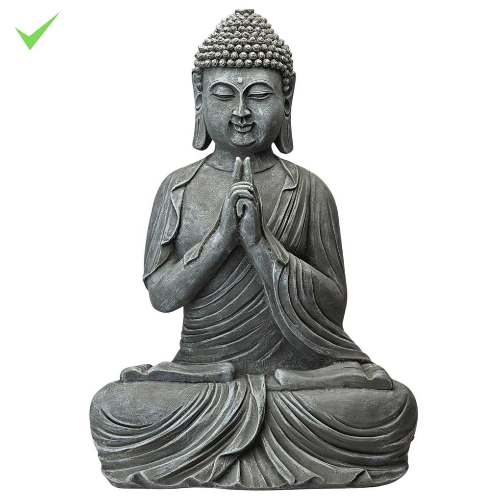 Estatua Buda Tibetano Orando Cinza Concreto Zen Resina 46cm