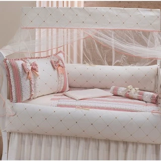 Kit Berço 10 Peças para Berço Padrão e Americano Diversas Estampas para Menino e Menina Azul e Rosa Essence Promoção