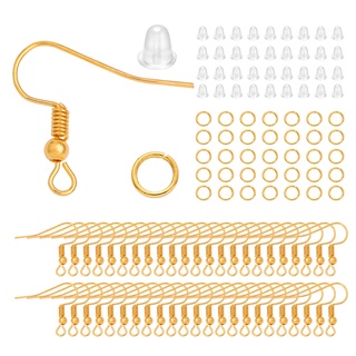 300Pcs Kit De Anzol Hipoalergênico Fios De Orelha Mista Anzóis De Peixe Anéis De Pular Abertos Tampões Para Fabricação De Brincos