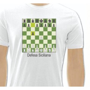 Camiseta Tema Xadrez Defesa Siciliana P, M, G e GG Camisa Branca Poliester