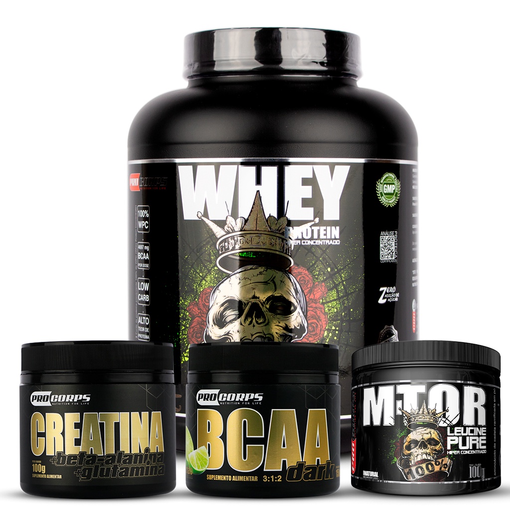 Whey protein proteina100% concentrada 2kg + Creatina + Bcaa + M-tor