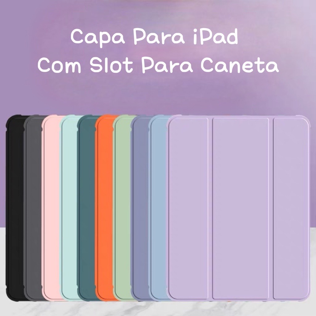 Case Capa Com Função Flip para iPad 5 6 Air 1 Air 2 9.7 Pol Com Slot para Caneta