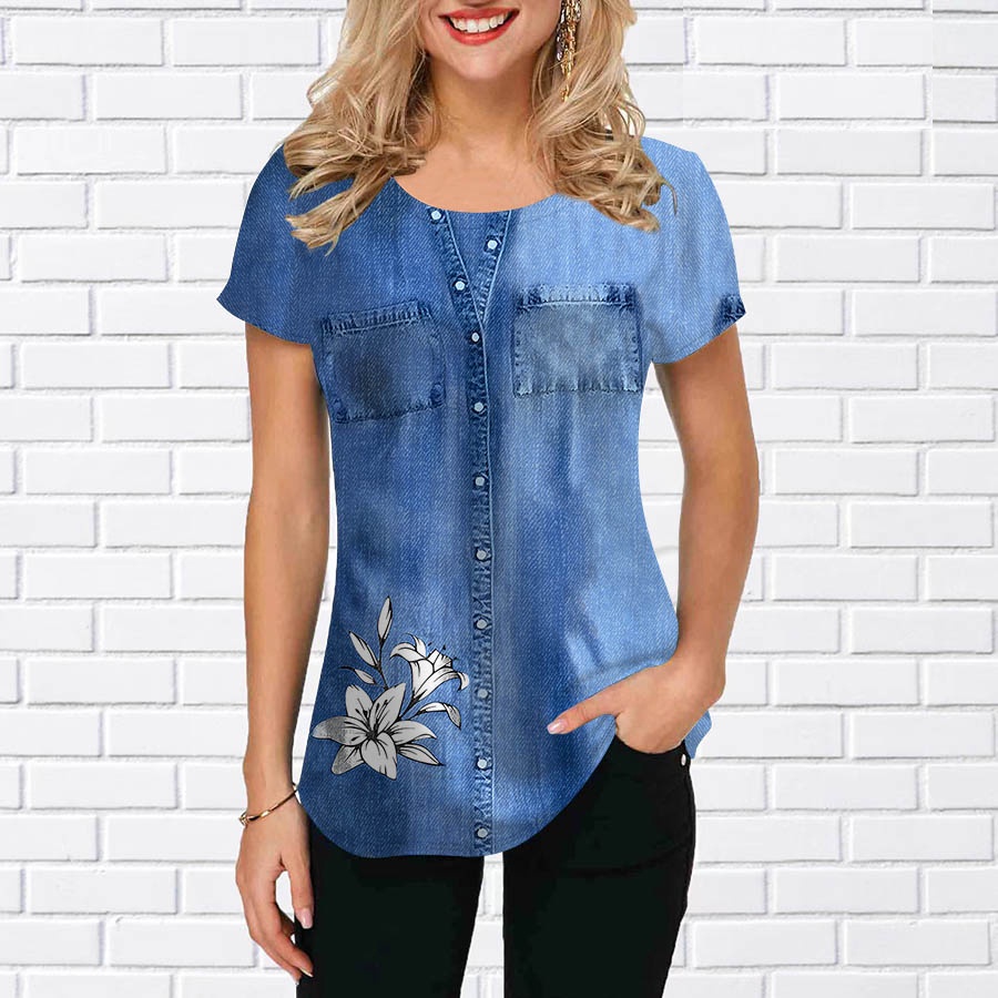 Nova Camiseta De Verão Roupas Femininas Estampa Floral 3D Moda De Arte ...