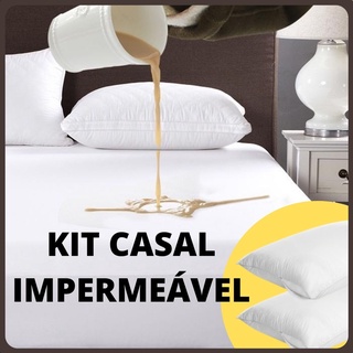 Kit Capa Protetora de Colchão Casal Impermeável + 2 Capas Fronhas Protetoras de Travesseiro Impermeáveis