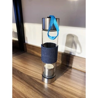 Garrafa Vidro Para Chá Infusor Inox No Fundo Detox Com Capa Protetora 460ml