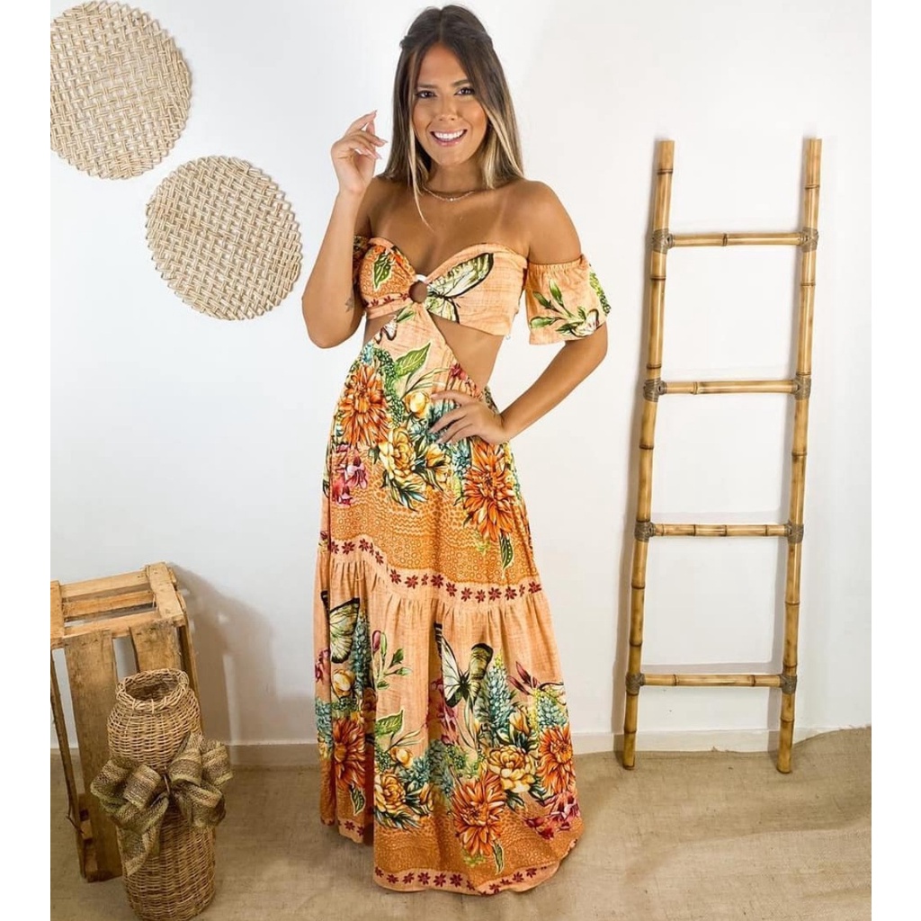 Vestido longo florido store ciganinha