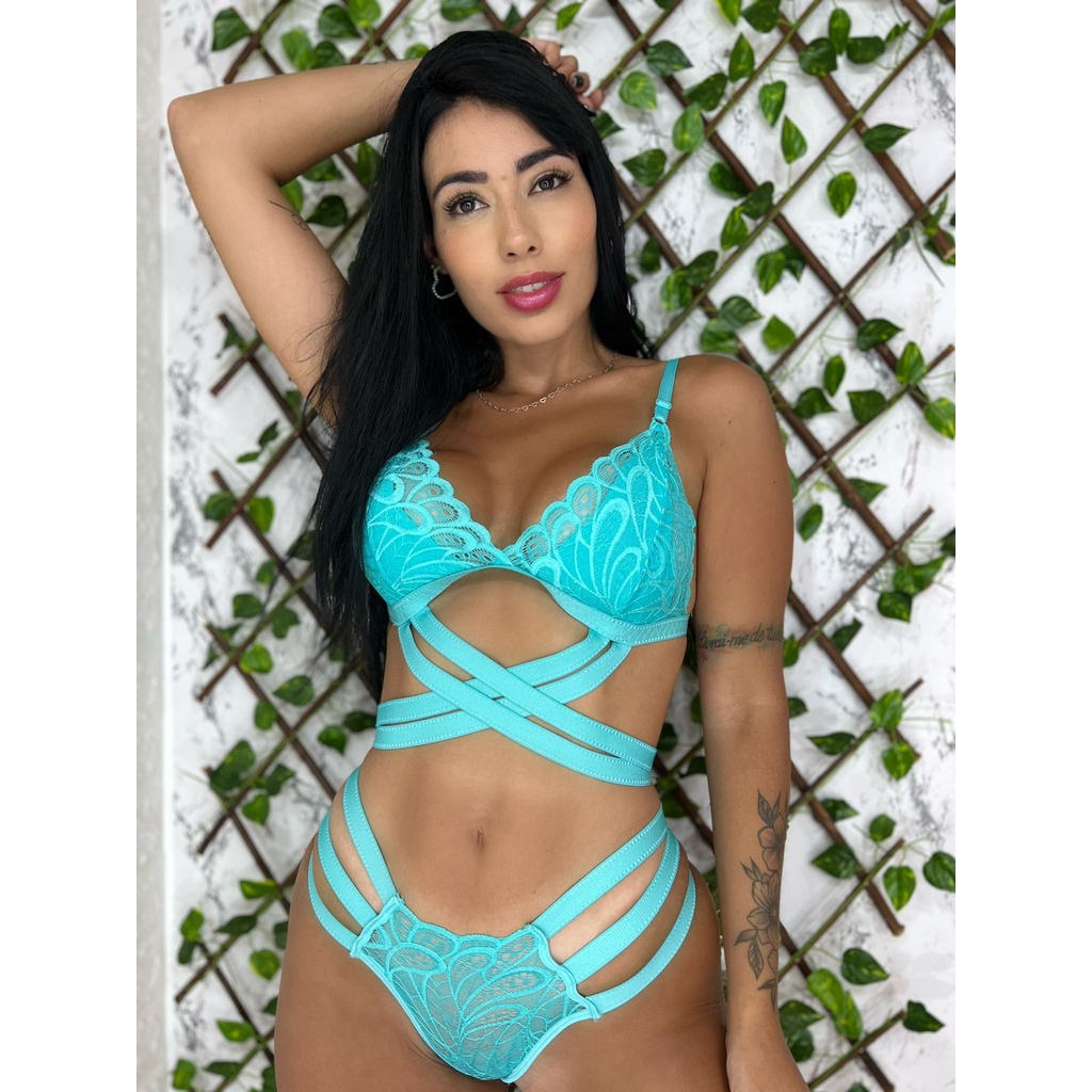 Conjunto Tran ado de renda sexy Lingerie sem bojo com tiras e al as ajust veis Muito conforto e Sensualidade Dia dos namorados