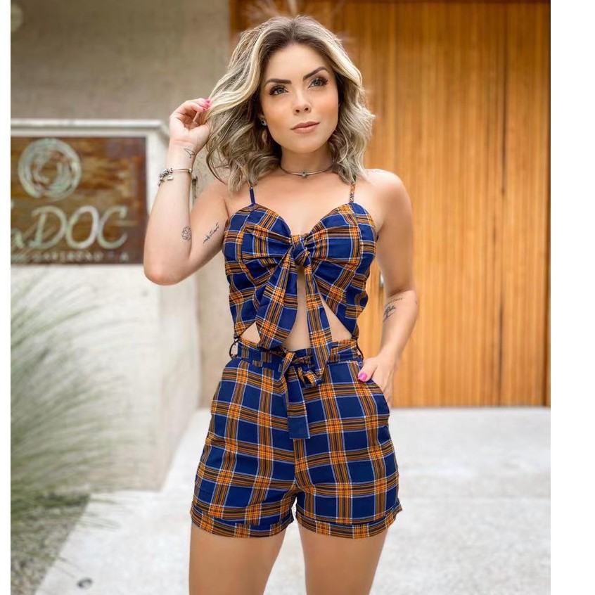 Conjuntos Feminina/conjunto Xadrez/conjunto De Verao/conjunto  Estampado/m6689