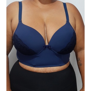 Sutiã Plus Size de Microfibra Carla Croped Plus com Renda e Paleta Frontal Sutien