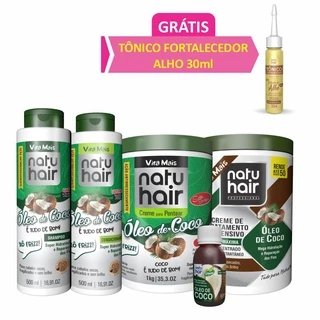 Kit Óleo de Coco Vita Mais NatuHair Shampoo + Condicionador + Tratamento Intensivo + Creme Para Pentear + Óleo Capilar + Tônico
